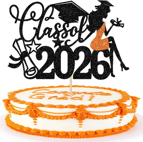 Miniatura 47 de 1 paquete de decoración para tarta de graduación para niña, con purpurina, para diploma, decoración para adultos mayores 2026, para niñas, escuela