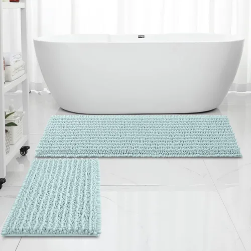 Miniatura 7 de FLOLEOPA Alfombras de Baño de Chenille de Lujo Color Beige Juego de Tapetes de Baño, Extra Suaves y Absorbentes Alfombras de Baño Antideslizantes