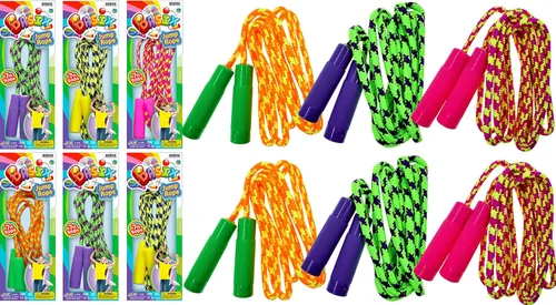 JA-RU Cuerda de saltar ajustable de 7 pies (cuerda de salto) de nailon trenzado para niños. Actividades en interiores y exteriores para