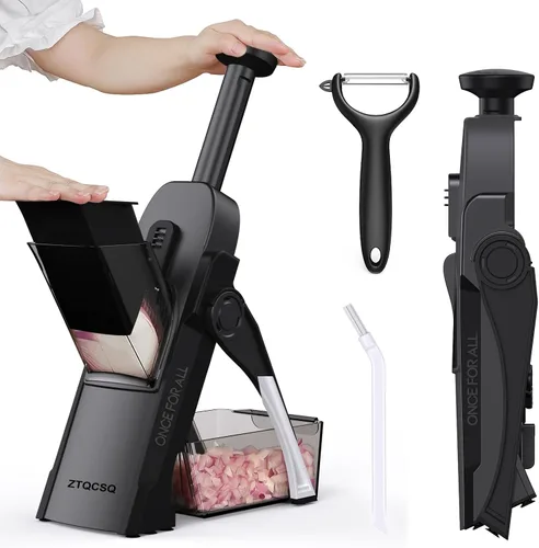 Cortador de mandolina 5 en 1 seguro para cocina, picador de verduras seguro, cuchillo de pelar, grosor ajustable, fácil de limpiar, rebanador de