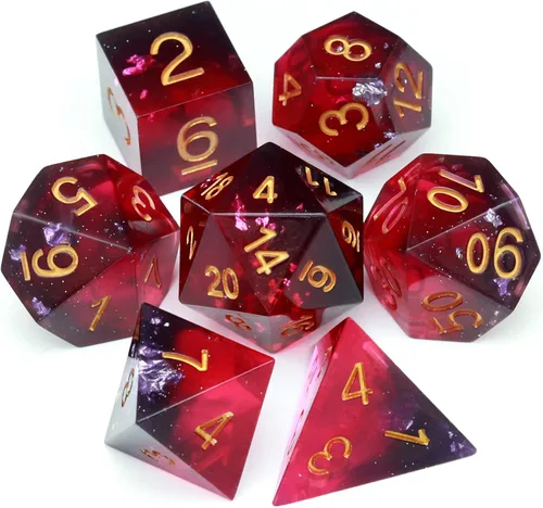 Miniatura 21 de Haxtec Juego de dados brillantes de borde afilado, dados DND de resina hechos a mano con inclusión de Mylar iridiscente, mezcla de color morado Azul