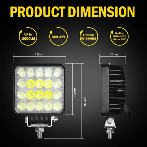 Miniatura 7 de Paquete de 2 luces LED de trabajo súper brillantes de 60W, JASLITE 12v/24v 6000LM 4 pulgadas, faros antiniebla impermeables todoterreno para equipos