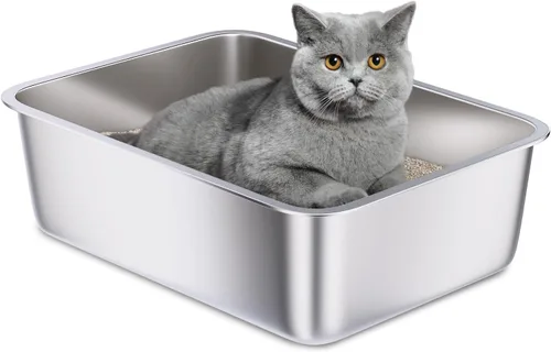 Miniatura 8 de Caja de arena de acero inoxidable con tapa, caja de arena de metal XL, cajas de arena para gatos antifugas de orina, extra grande para gatos