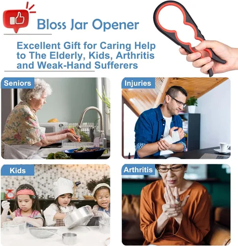 Miniatura 3 de Bloss Abridor de Frascos Abridor de Botellas Agarre de Frascos para Manos Débiles, Personas Mayores con Artritis y Niños, 4 en 1 Herramienta