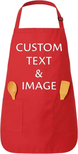 Miniatura 12 de Delantal personalizado con nombre o logotipo personalizado, cuello ajustable, 2 bolsillos, mezcla de algodón de fácil cuidado
