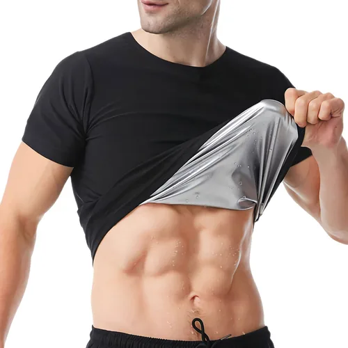 Miniatura 8 de Camisa de Sauna para Hombres de Manga Corta Traje de Sauna para Hombres Moldeador Corporal de Sudor Chaleco de Compresión Top de Ejercicio