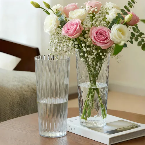 2 floreros de plástico transparente, 10.2 pulgadas de acrílico para ramo de rosas para decoración del hogar, centros de mesa, boda, cumpleaños,