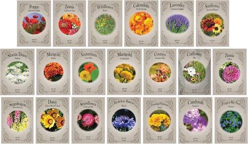Juego de semillas de flores, variedades de flores de semillas de alta calidad sin OMG y reliquias para plantar, girasol, caléndula, lavanda y mucho