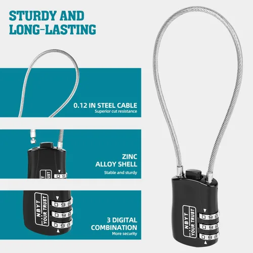 Miniatura 2 de Cerradura de cable de cuerda de alambre de aleación de zinc con código reiniciable: casco, equipaje, esquí, snowboard, bicicletas, cochecito