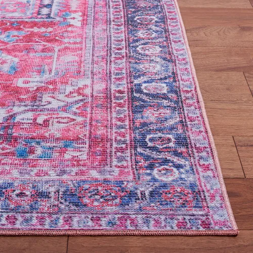 Miniatura 3 de SAFAVIEH Alfombra lavable Serapi Collection – 3 pies 3 pulgadas x 5 pies, azul marino y rojo, antideslizante y fácil de limpiar, ideal