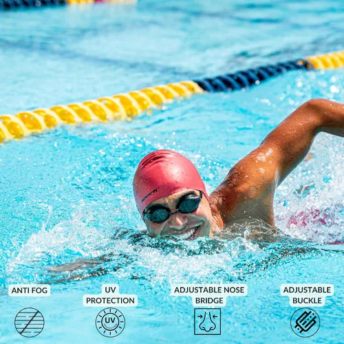 Miniatura 4 de Sporti Gafas de natación unisex para adultos, gafas de natación antivaho para hombres y mujeres, resistentes a roturas, correas dobles, varios Lente