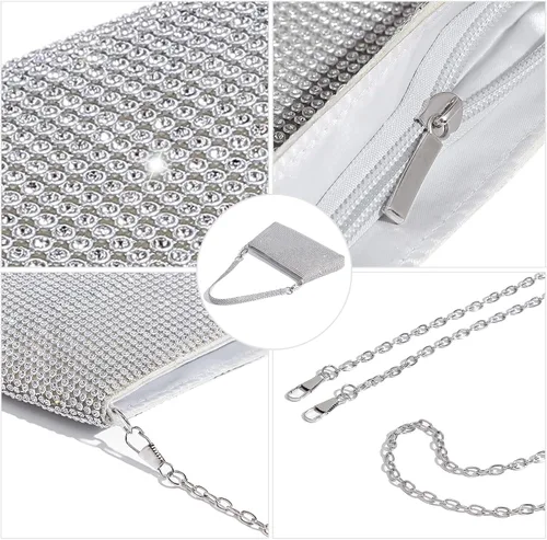 Miniatura 8 de YUWITA Bolso de noche con diamantes de imitación para mujer