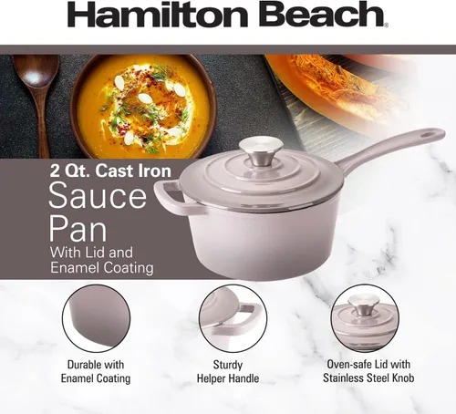 Miniatura 9 de Hamilton Beach Sartén de hierro fundido esmaltado de 2 cuartos de galón, color gris, revestimiento de esmalte crema, olla para estufa y cocción