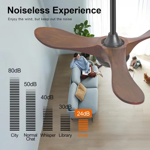 Miniatura 5 de Ventiladores de techo de madera maciza con luces, ventilador de techo moderno de 36 pulgadas con luz y control remoto, motor CC reversible, 6