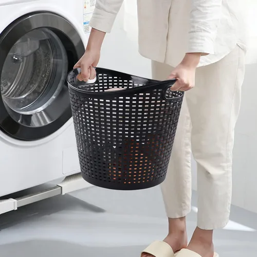 Miniatura 4 de Cesta de lavandería flexible de plástico de 40 L, cesta de lavandería negra con asas, 6 paquetes