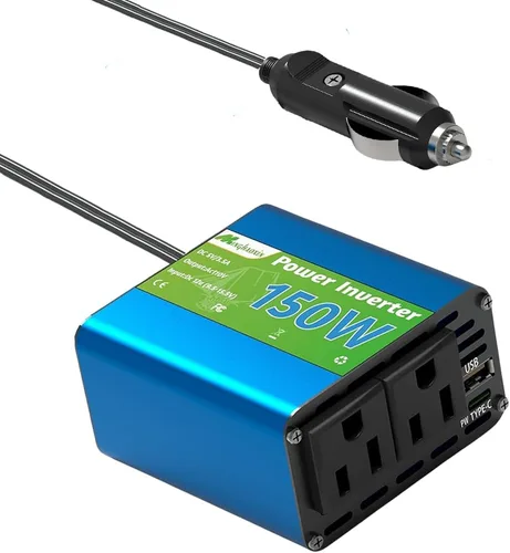 Inversor de corriente de 150 W – Adaptador de vehículo convertidor de enchufe de 12 V a 110 V, adaptador de enchufe de coche de 300 W pico con 2