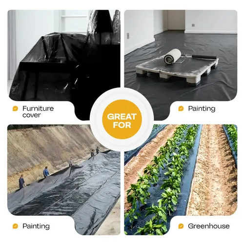 Miniatura 6 de Láminas de plástico de construcción negras de 6 mil, 10 x 100 pies (1000 pies cuadrados) – Cubierta de plástico resistente para construcción