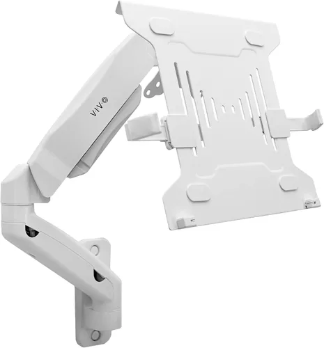 VIVO Soporte de pared para portátil de brazo extendido neumático ajustable en altura, bandeja articulada de movimiento completo, se adapta a Blanco