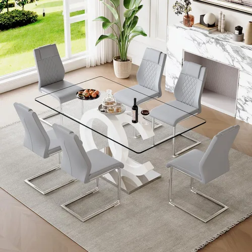 Miniatura 16 de gopop Mesa de comedor de cristal de 63 pulgadas, mesa de cocina moderna, mesa de comedor de vidrio transparente con patas de diseño único negro