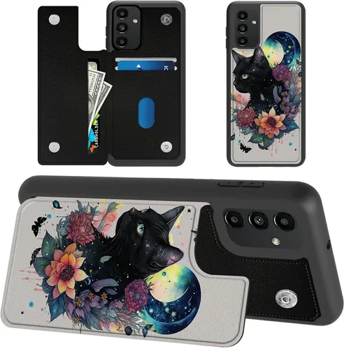 Funda tipo cartera para Samsung Galaxy A14 5G con tarjetero y bloqueo RFID, piel sintética suave, función atril, cierre magnético, funda delgada