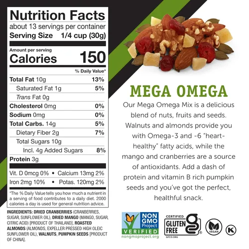 Miniatura 4 de Power Up Mega Omega Trail Mix Gourmet Nut - Bolsa de mezcla de frutos secos, 14 onzas