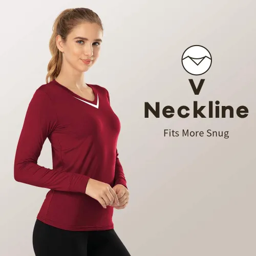 Miniatura 68 de MANCYFIT Tops térmicos para mujer, camisa con forro polar, manga larga, capa base, cuello en V