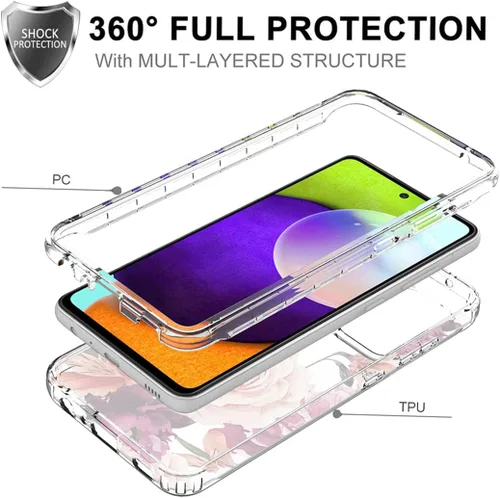 Miniatura 3 de Funda para Galaxy A52 5G/4G/Samsung A52 SM-A526, bonita funda protectora de cuerpo completo transparente con protector de pantalla de vidrio