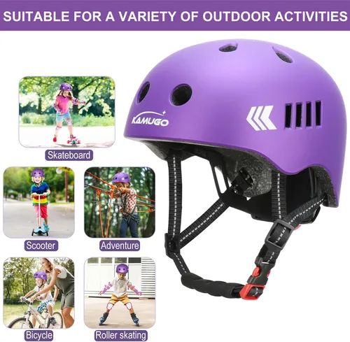 Miniatura 8 de KAMUGO - Juego de cascos de bicicleta para niños, casco ajustable para niños de 2 a 8 años, niños y niñas, con equipo de protección deportiva