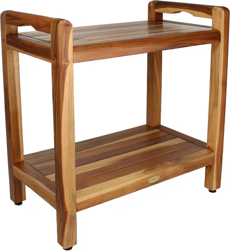 Miniatura 12 de EcoDecors Taburete de ducha de madera de teca natural de 18 pulgadas, impermeable, silla de asiento para ducha interior, proporciona seguridad