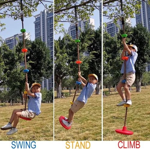 Miniatura 5 de Cuerda de escalada de árbol y asiento de columpio de disco para niños, accesorios para patio trasero al aire libre