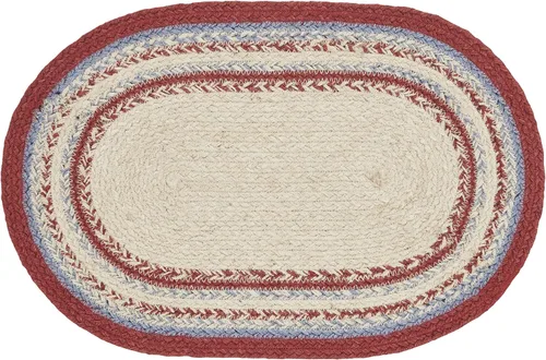 Miniatura 2 de VHC Brands Celebration - Mantel individual para mesa de comedor, yute trenzado, ovalado, rojo y azul crema, 12 x 18 pulgadas