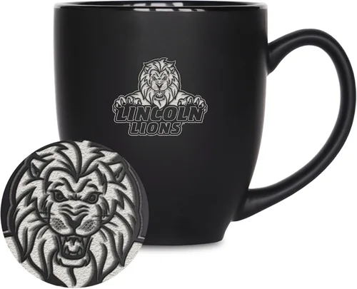 Miniatura 405 de Rico Industries - Taza de cerámica mate negra con grabado láser estándar de 15oz para NCAA (escuelas T & U) - Para bebidas calientes o frías