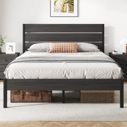 Miniatura 12 de Fluest Base de cama Queen con cabecero y estribo, con almacenamiento debajo de la cama, sistema de soporte totalmente metálico, no necesita somier