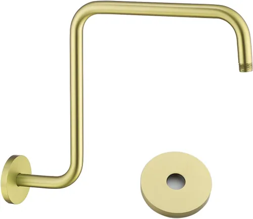 Miniatura 13 de Brazo de ducha de cuello de cisne de 16 pulgadas, extensión de cabezal de ducha dorado con brida única, conexión estándar de 1/2 pulgada Brida