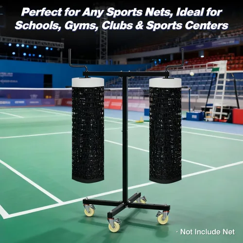 Miniatura 4 de Estante de almacenamiento de red deportiva móvil con ruedas con bloqueo, soporte resistente para voleibol, tenis, pickleball, redes de bádminton