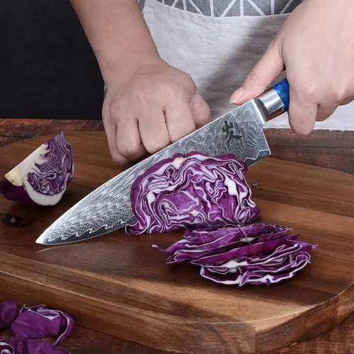 Miniatura 6 de SAMCOOK Cuchillo de chef de damasco - Cuchillo Gyuto profesional de 8 pulgadas y afilado - Cuchillo de cocina japonés de acero inoxidable VG-10