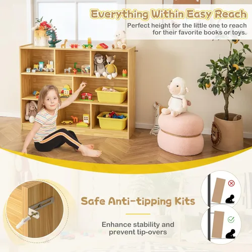 Miniatura 5 de Costzon Estantería de 3 estantes para niños, organizador de almacenamiento de juguetes de madera para libros y juguetes, estantería Montessori
