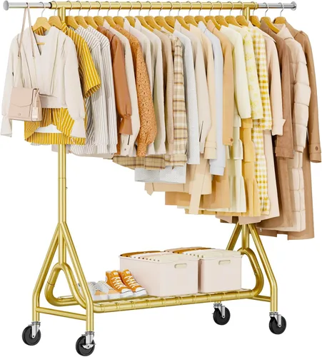 Miniatura 9 de Perchero de Ropa Resistente, Perchero de Ropa de Metal con Capacidad de 450 Libras, Percheros Rodantes para Colgar Ropa con Ruedas Bloqueables