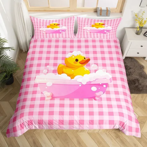 Miniatura 27 de Erosebridal Funda de edredón para niños y niñas, diseño de pato amarillo, diseño de patos de dibujos animados, juego de ropa de cama de animales