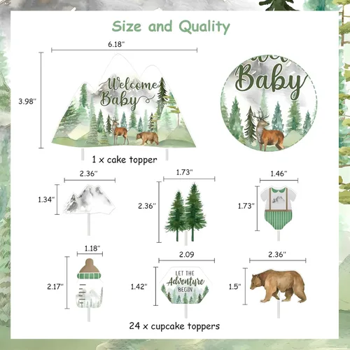 Miniatura 6 de Decoraciones para baby shower con texto en inglés "Let the Adventure Begin", 25 decoraciones para cupcakes, nuestra mejor decoración de aventura