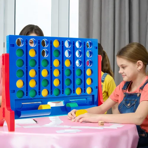 Miniatura 2 de COSTWAY - Juego gigante de 4 en línea con bolsa de transporte de almacenamiento, juego Jumbo de 4 en fila con ajedrez, deslizador de liberación