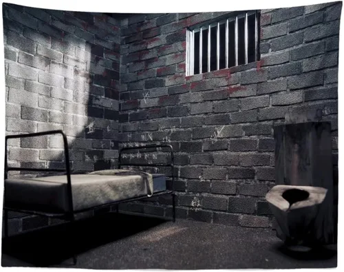 Miniatura 3 de BELECO Telón de fondo de prisión de 5 x 3 pies para fotografía de celda de prisión, habitación prohibida con marcas y manchas de sangre, fondo