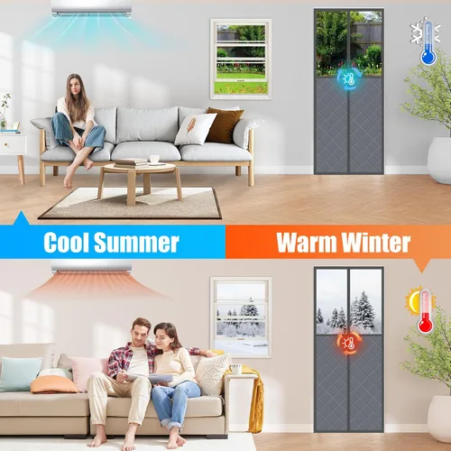 Miniatura 7 de LIAMST Cortina magnética para puerta con aislamiento térmico, se adapta a puertas de 32 x 80 pulgadas, apertura central, tela Oxford duradera y Gris