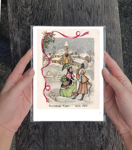 Miniatura 3 de Paquete de papel para decoupage (35 hojas 15x20 cm) Paisajes navideños FLONZ Estilo vintage Imágenes navideñas para decoupage, manualidades