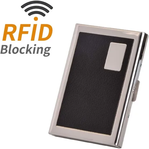 Miniatura 3 de RFID - Tarjetero de acero inoxidable, protector de tarjetas de crédito para hombre y mujer, Negro), EA2702B