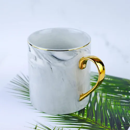 Miniatura 3 de Taza de café de mármol de 14 onzas, taza para los amantes, tazas de té de cerámica con mango dorado, taza de cerámica novedosa para el hogar