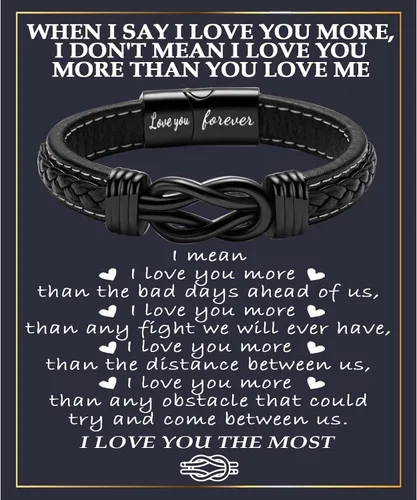 Miniatura 13 de Gifts for Men Infinity Leather Bracelet for Dad New Daddy Husband Boyfriend Son Grandson Brother Nephew Uncle Black Braided Engraved Leather Jewelry