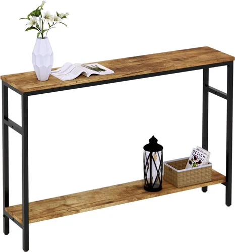 Miniatura 11 de Timberer Mesa consola estrecha, mesa de sofá de 39.4 pulgadas con estante ajustable, mesa larga delgada de 2 niveles para pasillo, entrada, sala