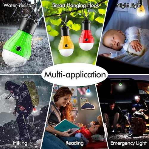 Miniatura 5 de FLY2SKY Lámpara de tienda de campaña, 4 paquetes de luces LED portátiles para tienda de campaña, gancho de clip, luces de emergencia para huracanes