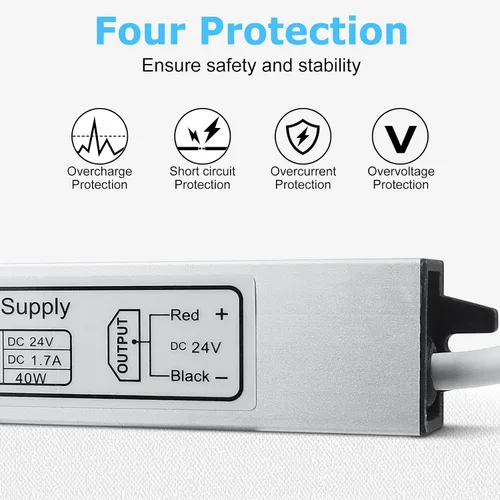 Miniatura 3 de inShareplus fuente de poder LED, 24V 40W IP67 impermeable para exteriores, transformador de bajo voltaje de CA 90-140V a CC 24V 1.7A, adaptador